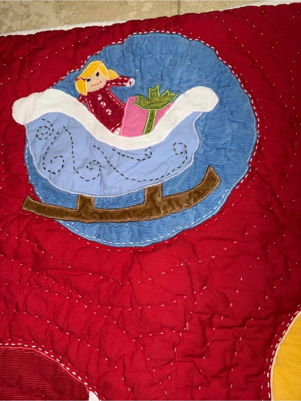 Pottery Barn Kids Red Quilted Holiday Throw with Appliqué Circles
